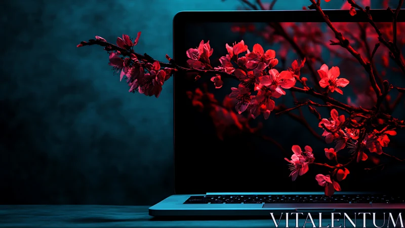 Digital twilight lets neon cherry blossoms spill forward