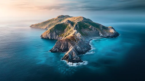 Volcanic Island Formation: Aerial Perspective Study.