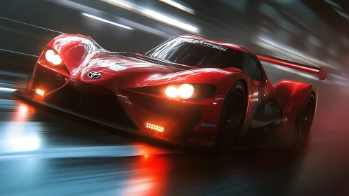 Midnight red racer slicing neon tunnels at impossible speed.