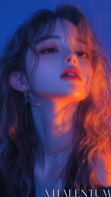 Neon-lit portrait bathes a confident gaze in vivid glow.