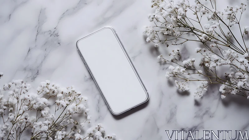 Marble Canvas Whispers: Smartphone Dreams Nestled in Botanical Grace
