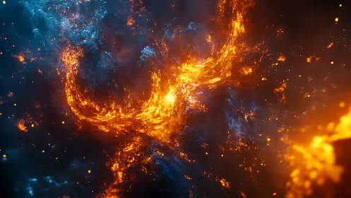 Stellar firestorm swirls through deep cosmic nebula field