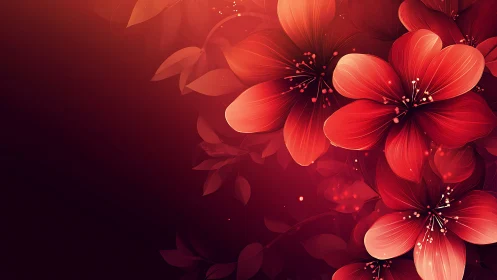 Red Floral Composition with Luminescent Petals Against Gradient Backdrop.