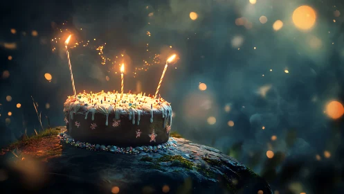 Birthday Cake Perched on Stone Erupts Into Candlelit Spectacle