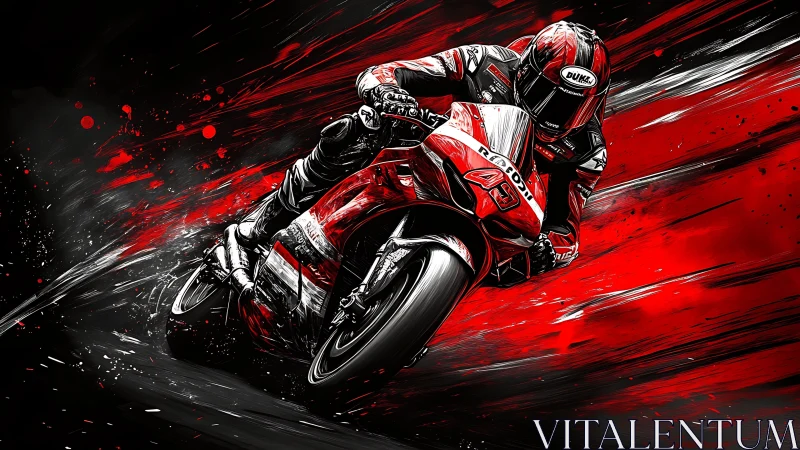 Roaring red superbike charges forward in a storm of speed
