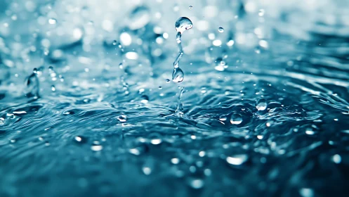 Water surface shows frozen droplet impact with sharp ripples