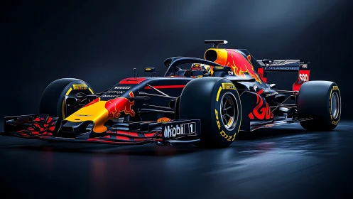 Midnight charge of a neon-liveried Formula racing predator.