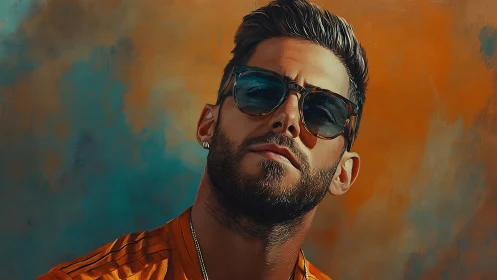 Chromatic portrait of bearded man in sunglasses, stylized rendering.