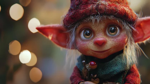 Close-up 3D portrait of small fantasy elf figure.