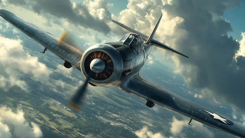 Storm-bent warbird carves bright corridors through clouds