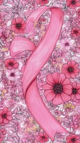 Ribbon of Hope: Pink Strength Through Floral Grace.