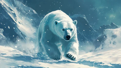Blizzard king bear charges across moonlit arctic wilds.