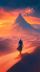 Solitary wanderer threads molten dunes toward dreaming peak