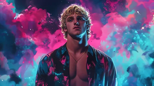 Neon clouds crown the blonde drifter in midnight bloom