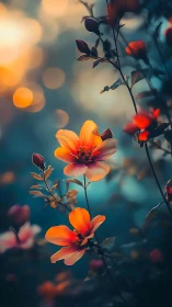 Luminous Blooms with Bokeh: Golden Hour Macro Photography Study.