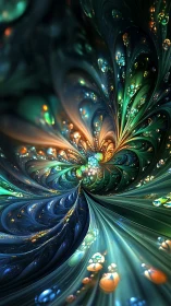 Celestial fractal bloom swirling through jeweled cosmic rivers.