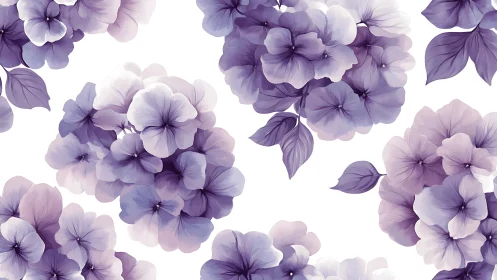 Purple Pansies Bloom Softly Against White.