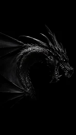 Midnight obsidian dragon coiled in razor-edged silence.