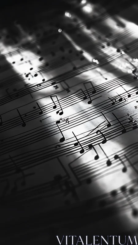Monochrome close-up documents printed musical notation