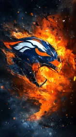 Flaming blue football helmet bursts through dark smoke