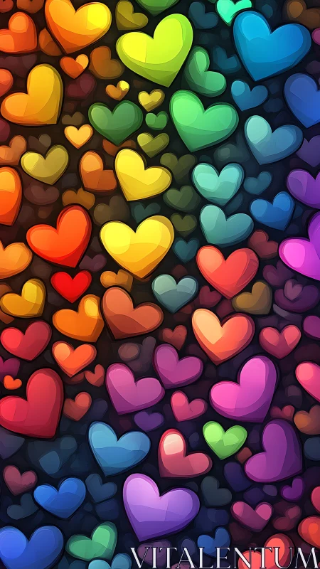 Rainbow Hearts Overlapping on Dark Background Texture