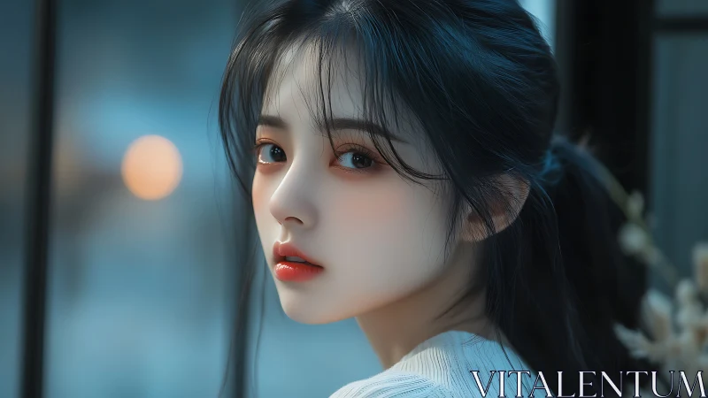 Soft evening portrait captures a calm, thoughtful young woman