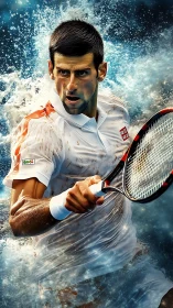 Tennis warrior slices through a storm of electrified spray