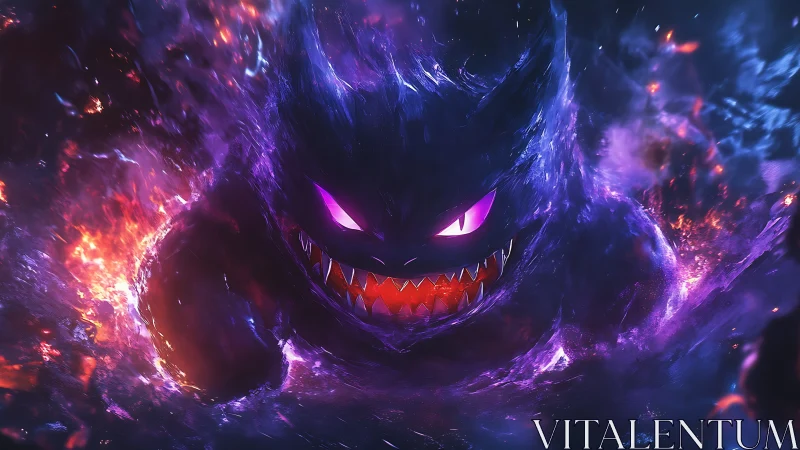 Spectral void creature erupts through cosmic fire vortex.