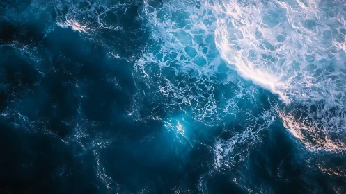 Top view of ocean surface with white foam patterns.