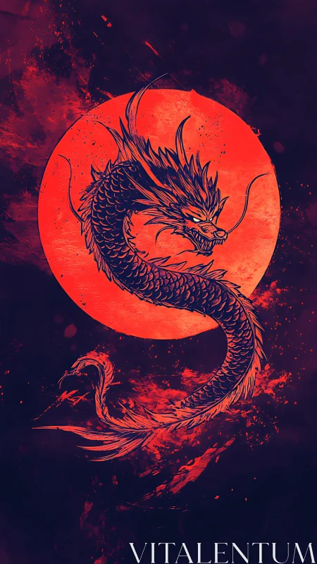 Crimson celestial dragon coils before blazing red moon