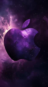 Apple-shaped nebula silhouette with deep purple starfield.