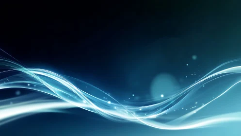 Curved light trails cross diagonally over dark blue gradient