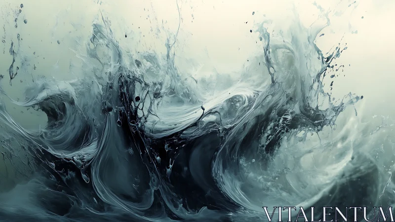 Surging abstract waves twist into liquid silver forms.