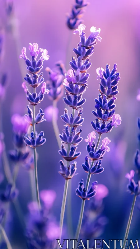 Purple Lavender Dreams: Three Blooms Dancing in Soft Haze