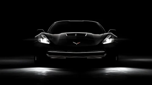 Performance sports coupe emerges from controlled darkness.