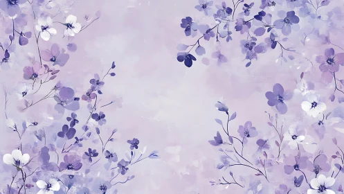 Lavender blossoms drift softly across a dreamy pastel canvas