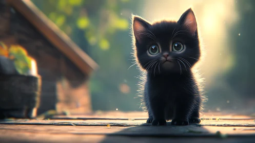 Black Kitten's Luminous Gaze in Soft Daylight.
