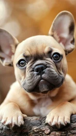 French bulldog puppy in tight portrait with warm bokeh focus