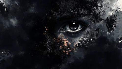 Mysterious eye quietly emerges from swirling shadowed clouds