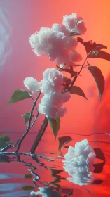 White Carnations Against Gradient Coral Backdrop.