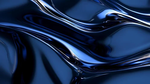 Abstract metallic liquid waves in deep blue digital artwork.