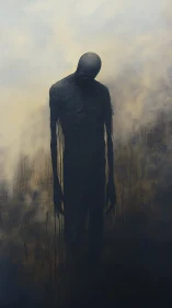 Shadowy humanoid figure hangs in a vertical misty void