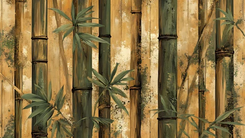 Vertical bamboo stalks form a dense, layered painted pattern