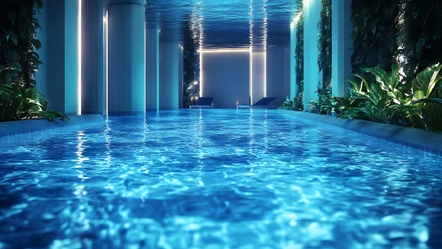 Luminous indoor pool renders architectural luxury in neon light