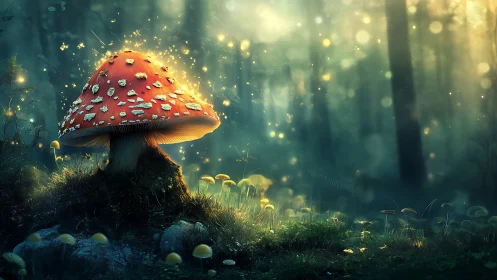 Firefly-lit toadstool hums softly at the heart of dusk