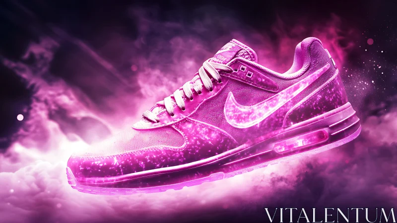 Digitally rendered athletic shoe exhibits neon pink glow effects