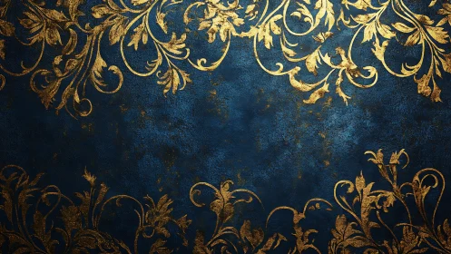 Ornate gold floral borders over textured deep blue background.