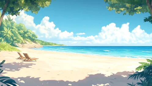 Tropical Beach Paradise: Digital Illustration with Architectural Leisure.