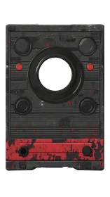 Weathered Retro Cassette Interface with Central Lens.