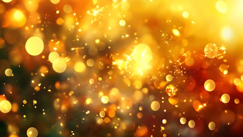 Golden bokeh lights form vibrant festive abstract glow